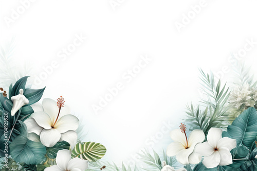 Botanischer Rahmen: Tropische Blätter umrahmen einen neutralen Hintergrund mit natürlicher Eleganz © Lake Stylez
