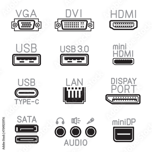 outline hardware interface icons sign symbol set