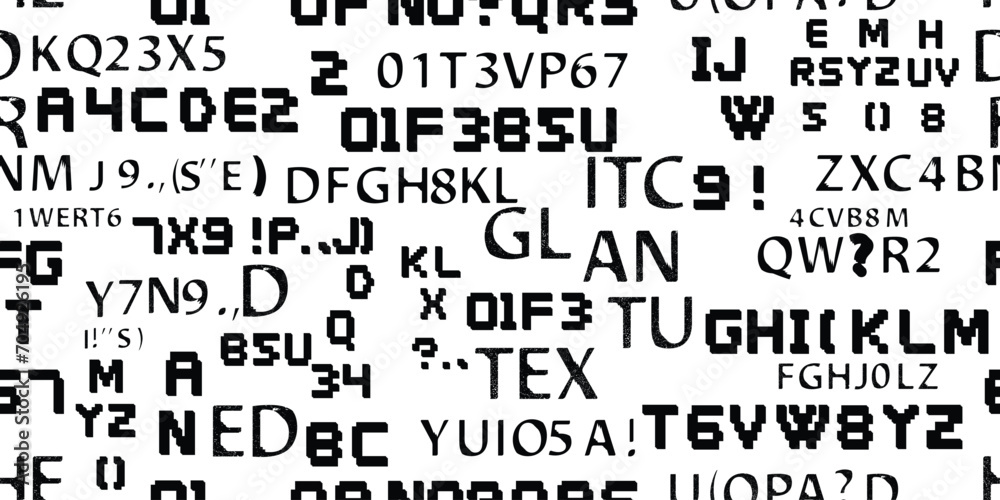Glitch distorted abstract words . Seamless pattern texture. Pixel fonts .Screen print endless pattern texture Glitch distorted abstract words . Seamless pattern texture. Pixel fonts .Screen print endless pattern texture