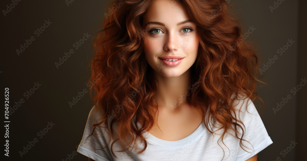 beautiful girl with long red curly hair