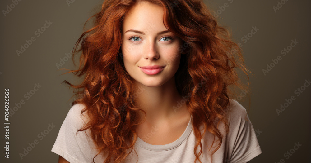 Fototapeta premium beautiful girl with long red curly hair