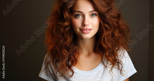 beautiful girl with long red curly hair