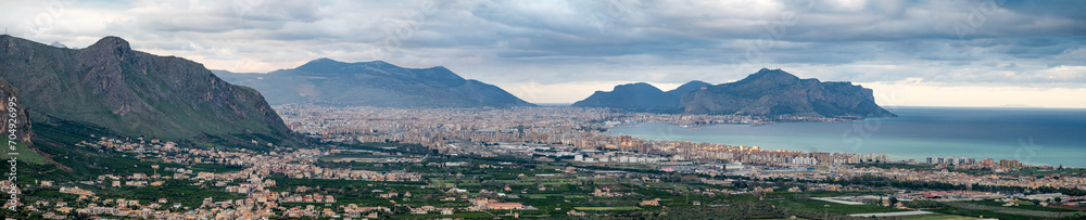 Extra large panoramic view over the bay, the sea and the city of Palermo, Italy