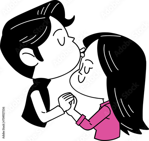 Cute boyfriend kissing his girlfriend, valentine couple cartoon illustration