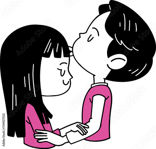 Boyfriend kissing girlfriend forehead cartoon illustration