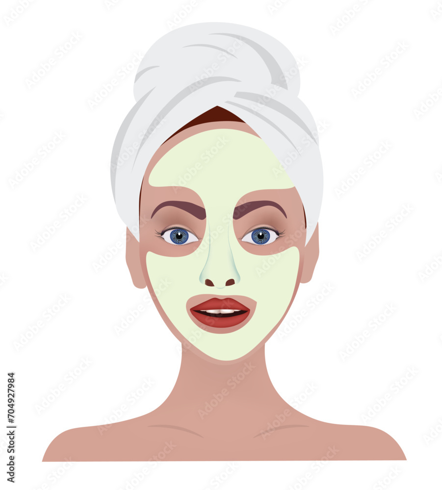 Woman with wrapped towel and face mask. vector Woman with wrapped towel and face mask. vector