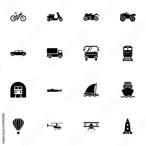 Transport icon - Expand to any size - Change to any colour. Perfect Flat Vector Contains such Icons as bicycle, bike, boat, bus, car, caravan, railway, rocket, motorbike, truck, scooter, spaceship