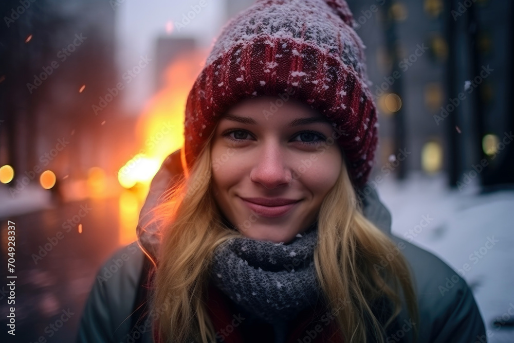portrait of a woman in a hat winter portrait of a woman in a hat winter