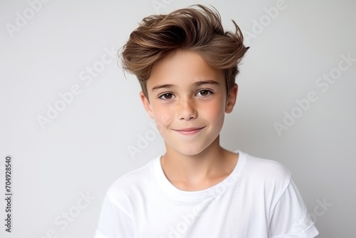 Portrait of a cute little boy in a white t-shirt photo