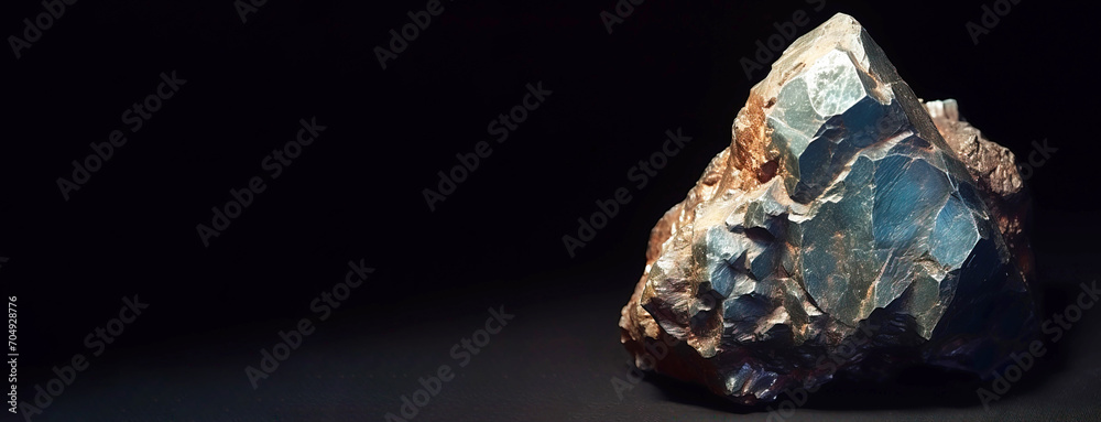 Anthonyite is a rare precious natural stone on a black background. AI generated. Header banner mockup with space.