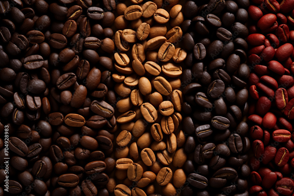 Drinks and food concept. Set of various coffee beans background with copy space. Various roasted beans placed on counter. Food background with copy space Drinks and food concept. Set of various coffee beans background with copy space. Various roasted beans placed on counter. Food background with copy space