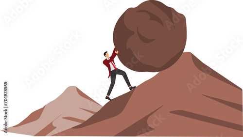 Support, Boulder Rock, Mountain Climbing, Rolling, Sisyphus, A Helping Hand, Businessman