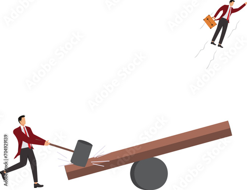 Lever, Small, Large, Efficiency, Business, Partnership Teamwork, Businessman