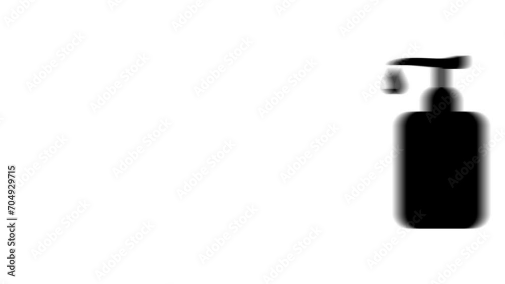 Animation set, liquid soap symbol. Animations: transparency, zooms, transition top to down, transition left to right, slide up to down, slide left to right