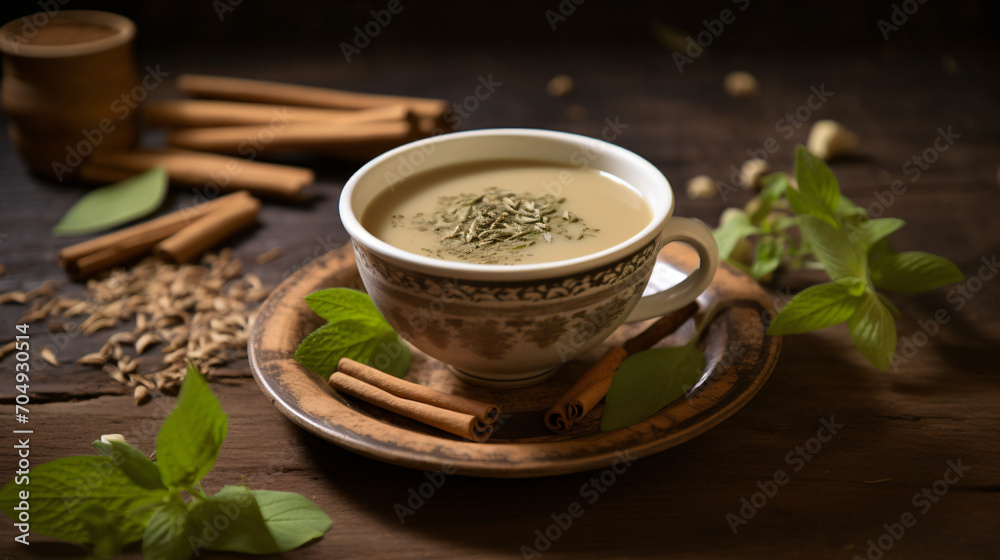 Earthen tea cup or Chai in kulhad with Ginger
