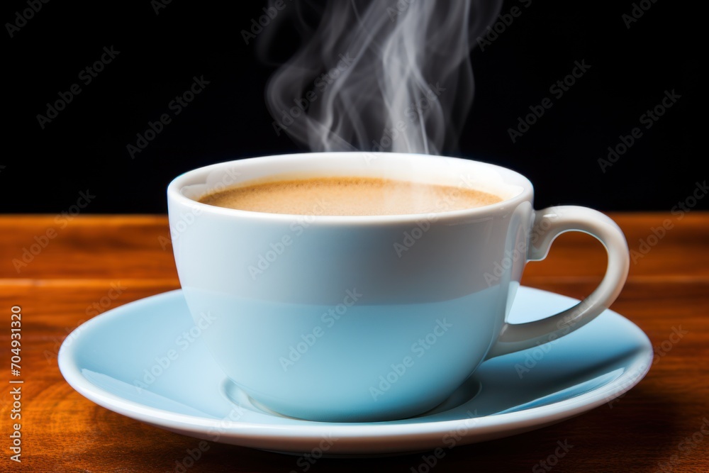 a cup of coffee on a saucer with steam rising out of the cup and saucer on the saucer. a cup of coffee on a saucer with steam rising out of the cup and saucer on the saucer.