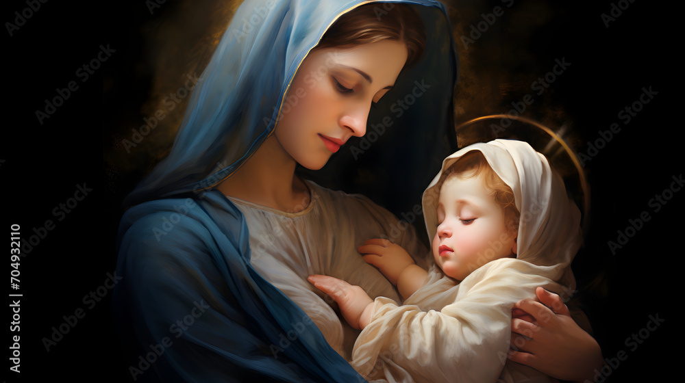 Mother Mary holding baby Jesus Christ in her arms Mother Mary holding baby Jesus Christ in her arms