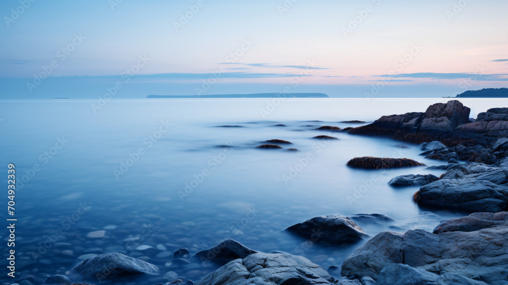 A calming seascape at dawn embodying tranquility and mental health rejuvenation.