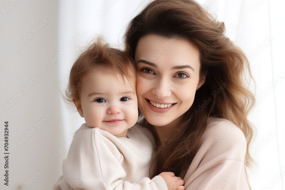 Pretty woman holding a newborn Baby in her arms. Image for advertising, Banner, Magazines Pretty woman holding a newborn Baby in her arms. Image for advertising, Banner, Magazines