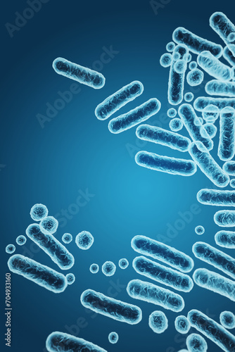 Enterobacteriaceae, gram-negative rod-shaped bacteria, part of intestinal microbiome and causative agents of different infections, 3D rendering. Escherichia coli, Klebsiella, Enterobacter and other