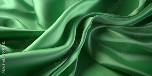 Green silk with beautiful folds. Background with beautiful fabric. Edited AI illustration. 