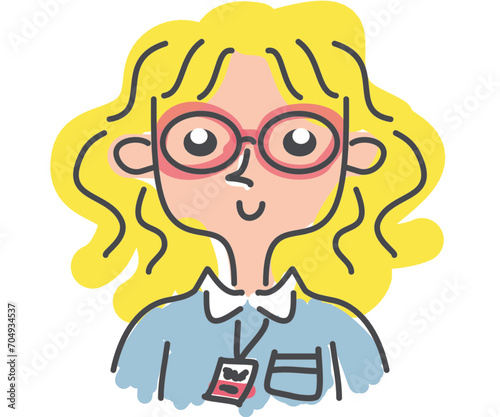 A simple illustration of an office worker with an employee ID on the line