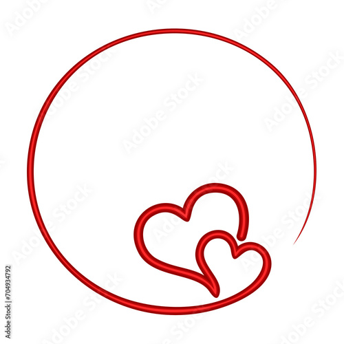 The round frame with  red stylized hearts.