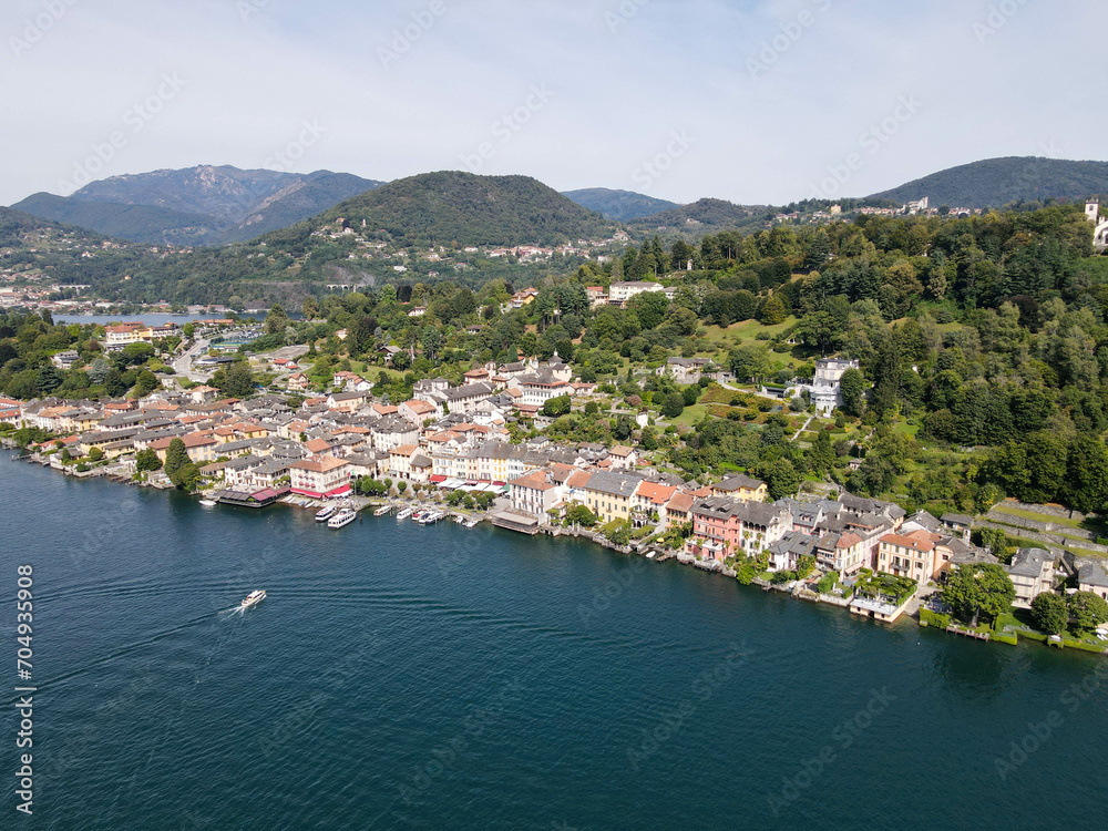 Drone view at the village of Orta in Italy