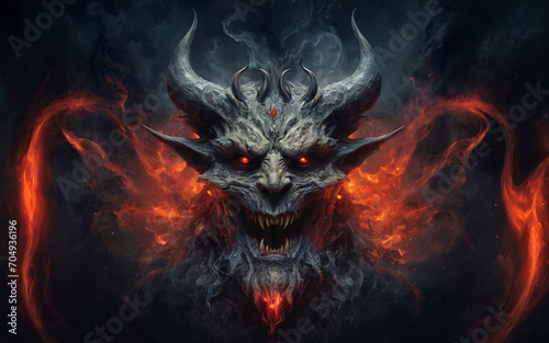 Halloween background with fire and bats, wispy smoke demon 