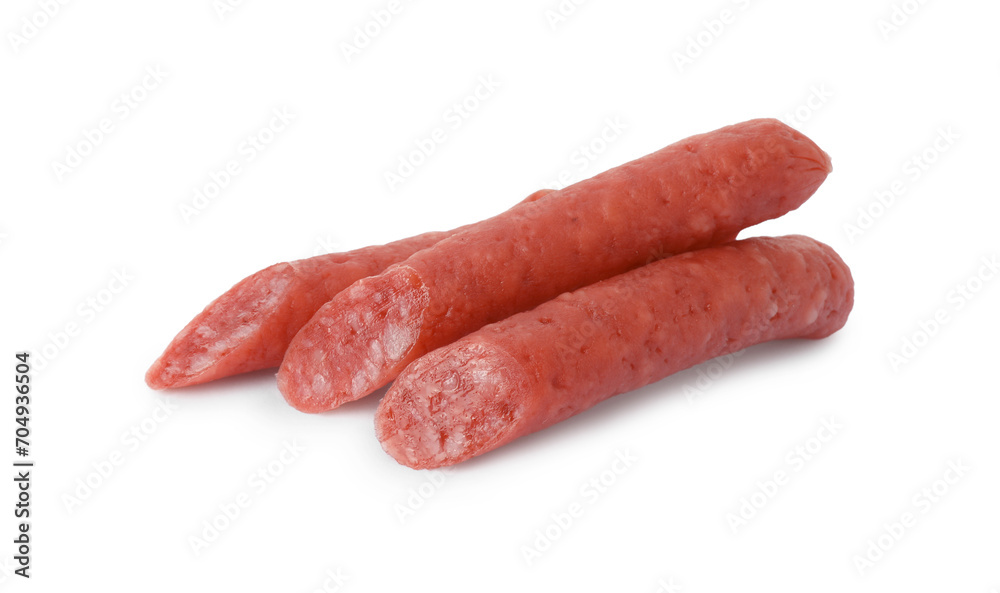 Thin dry smoked sausages isolated on white Thin dry smoked sausages isolated on white
