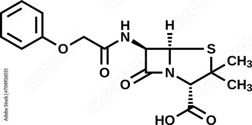 Phenoxymethylpenicillin structural formula, penicillin V vector illustration photo