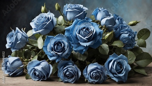 a bouquet of blue roses