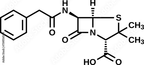 Benzylpenicillin structural formula, penicillin G vector illustration photo