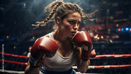 girl boxer, in boxing gloves in the ring © Roslaw