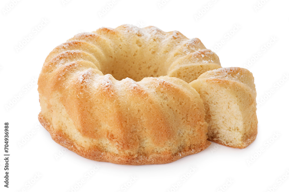 Delicious freshly baked sponge cake isolated on white Delicious freshly baked sponge cake isolated on white
