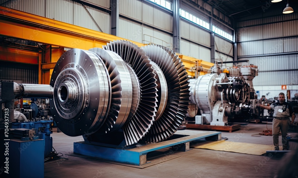 Jet Engine Under Maintenance in a Factory