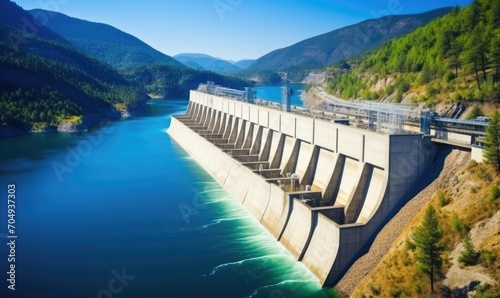 A Majestic River Dam Standing Tall, Symbolizing Power and Progress © uhdenis