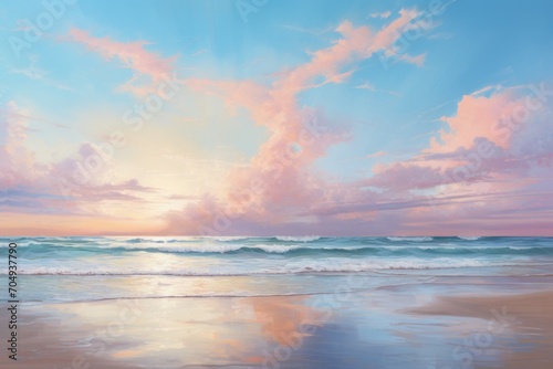 a picture of a beach scene with the ocean in the background and the sky in the foreground of the picture.