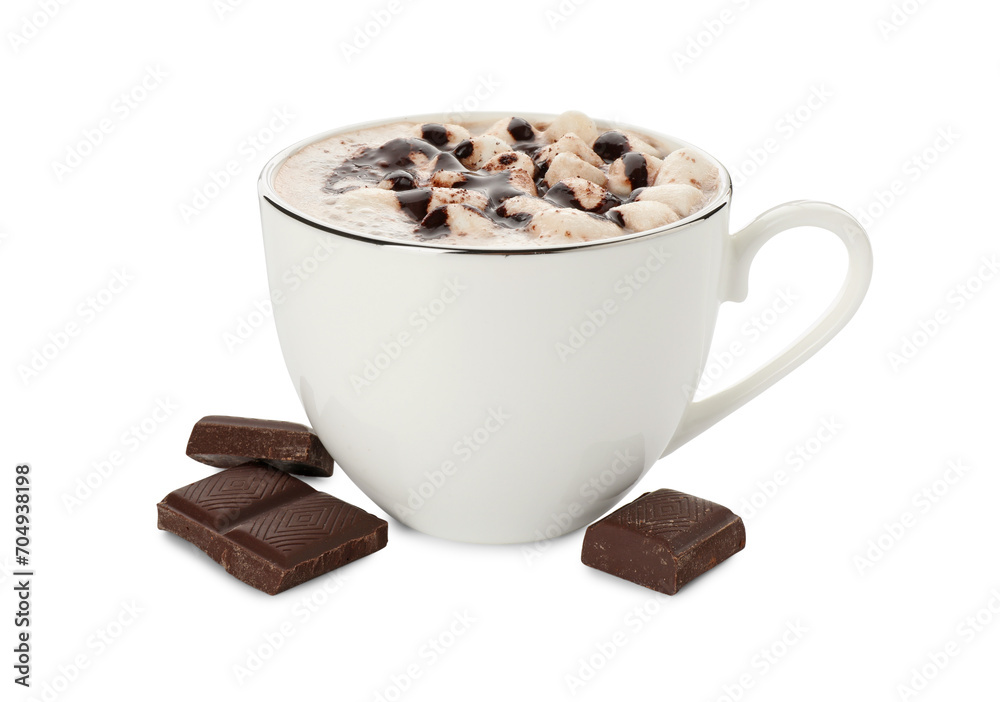 Cup of aromatic hot chocolate with marshmallows isolated on white Cup of aromatic hot chocolate with marshmallows isolated on white