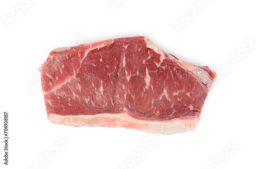 Steak of raw beef meat isolated on white, top view
