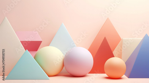 3d smooth different shapes. Abstract geometric background with pastel colour palette. Aesthetic concept. Generative AI