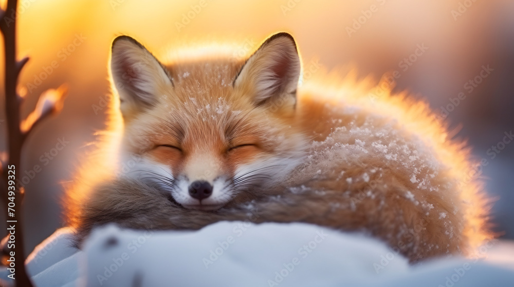 Cute fox cub sleeping