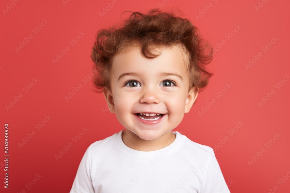 Portrait of a cute little boy with curly hair on a red background Portrait of a cute little boy with curly hair on a red background