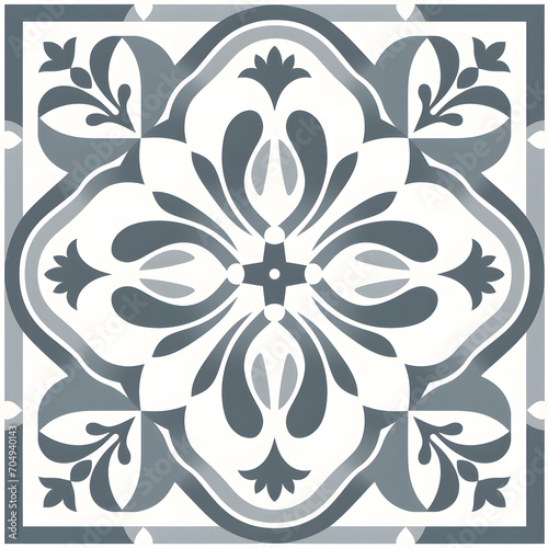 Grey and white Modern stylish abstract floral geometric tile