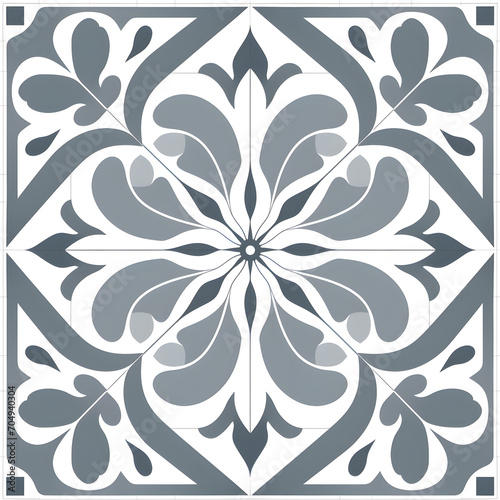 Grey and white Modern stylish abstract floral geometric tile