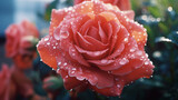 Morning dew rose close up