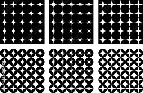 Mid Century Modern Stencil Seamless Pattern Retro Background Vintage Abstract Flat Vector Geometric Design Texture Sparkle Stars Atomic Starburst Set Bundle 1950s 1960s Repeating Tiles Wallpaper MCM