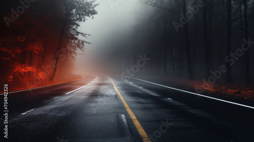 Dangerous autumn road in fog