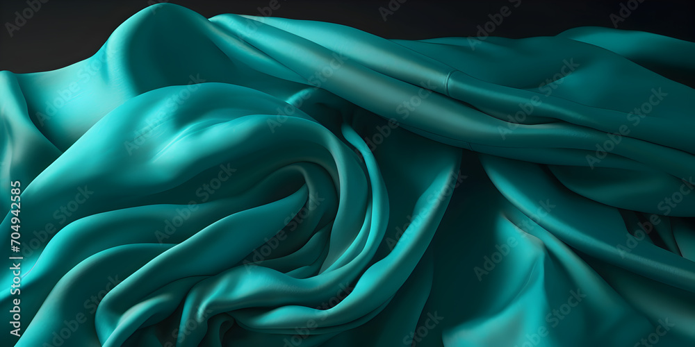 Turquoise silk with beautiful folds. Background with beautiful fabric. Edited AI illustration. Turquoise silk with beautiful folds. Background with beautiful fabric. Edited AI illustration.