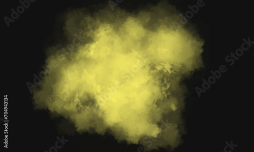 Yellow powder explosion on black background. Colored powder cloud. Colorful dust explode. Paint Holi. Colorful smoke close-up on a black background. Yellow cloud of smoke.